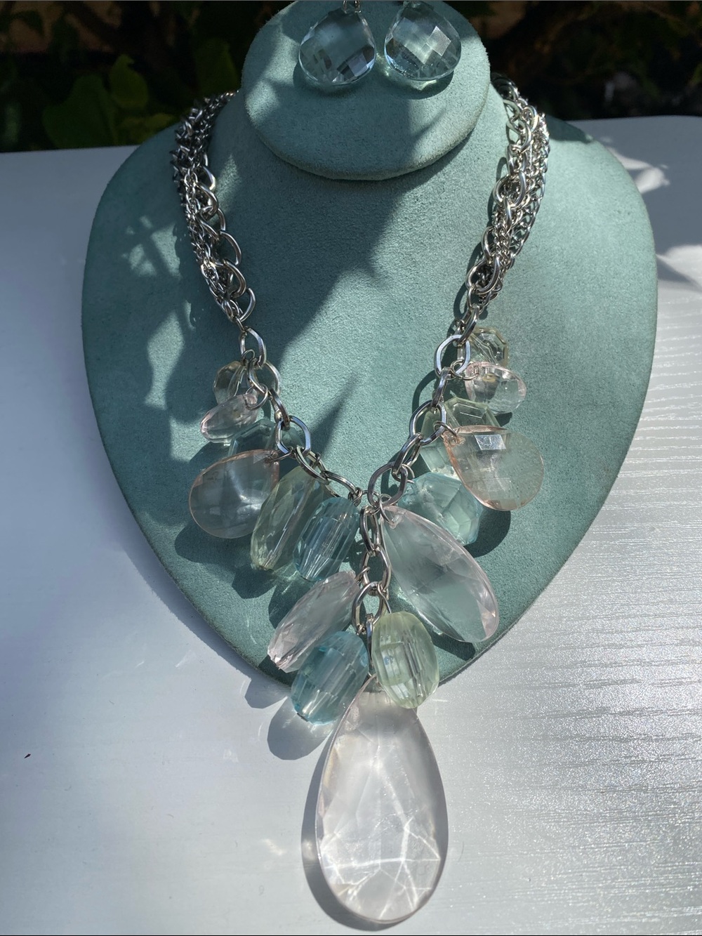 Crystal Teardrop Multi-Color Statement Necklace
